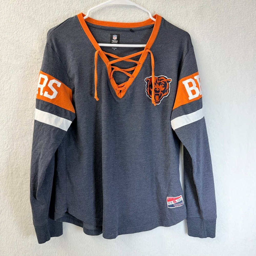 NFL Team Apparel Chicago Bears Women M Gray Lace Up Long Sleeve Shirt Logo